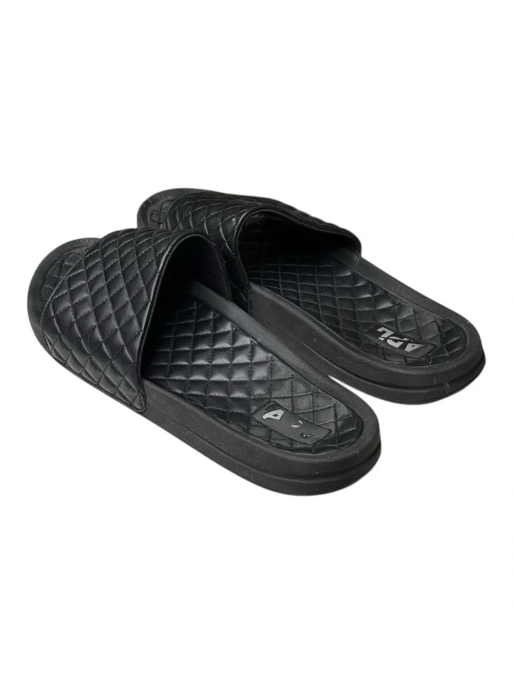 APL 𖤐 Lusso Quilted Nappa Leather Beach Athletic Pool Slide Sandal 𖤐 Black 𖤐 14